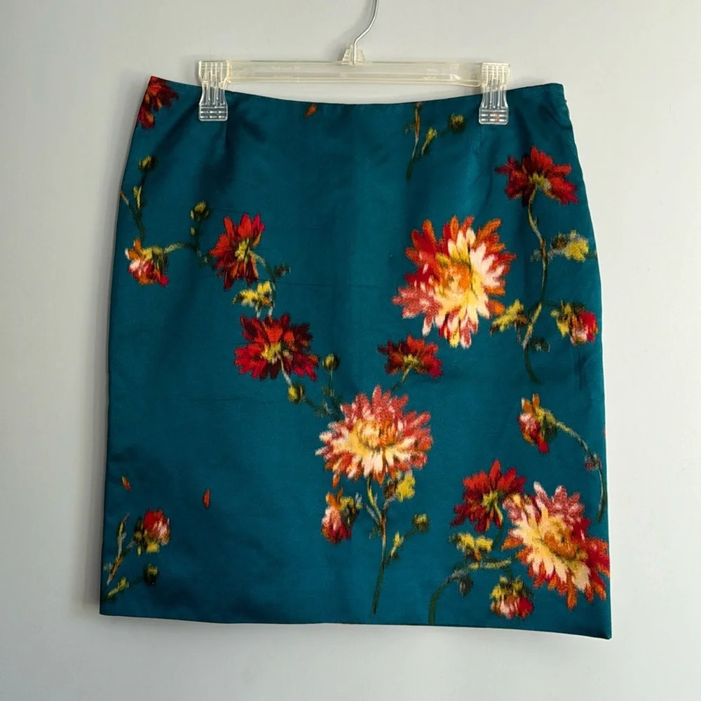 Dolce & Gabbana Blue Floral Silk Skirt Size 44 Vintage